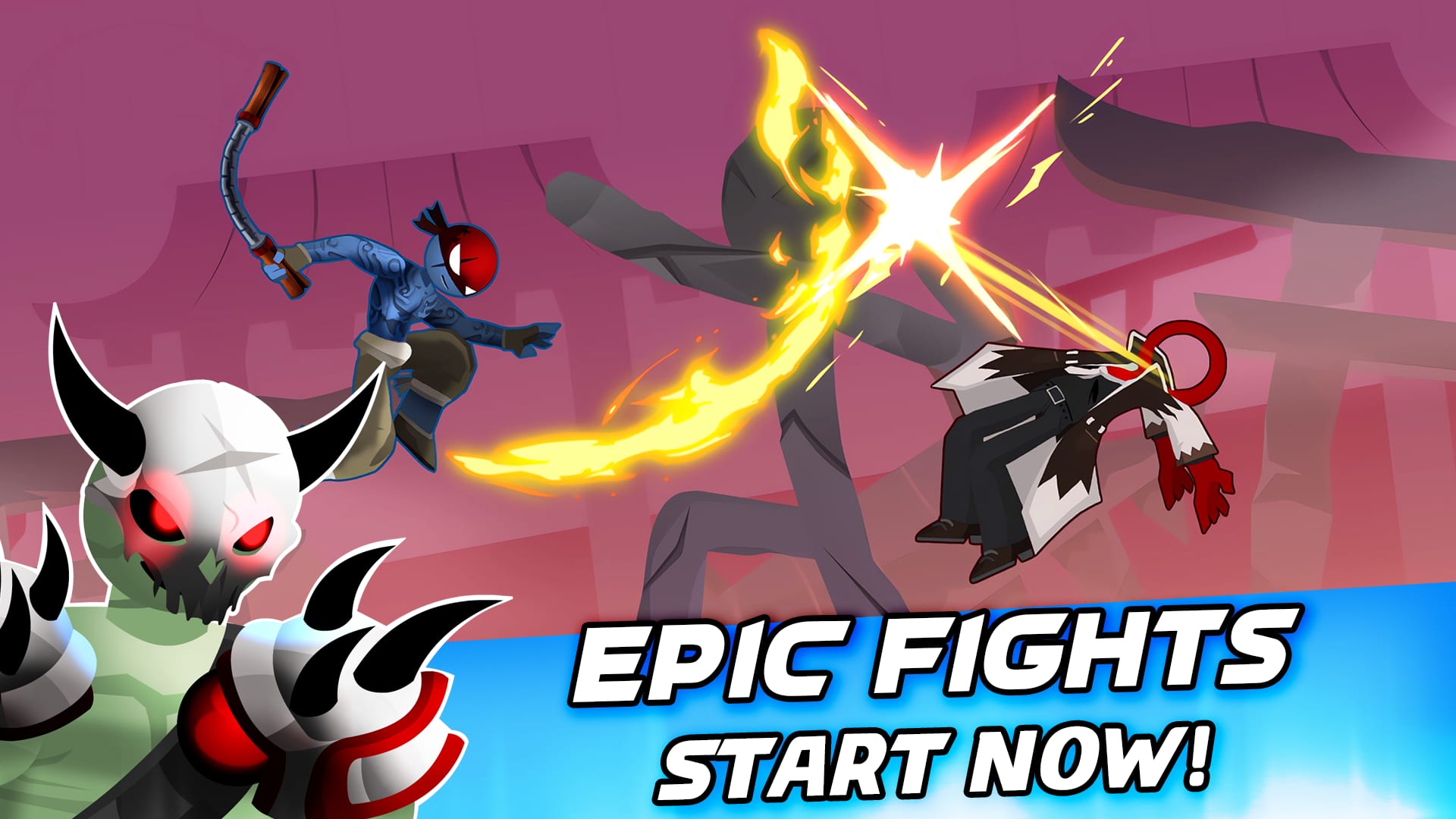 Stickman Kombat 2D gameplay — chain combos and aerial attacks in an arena fight
